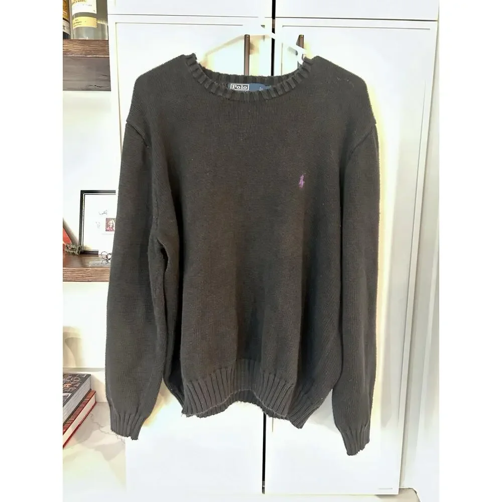 Polo Ralph Lauren Sweater Mens XL Extra Large Black Pima Cotton V‎ Neck Pullover